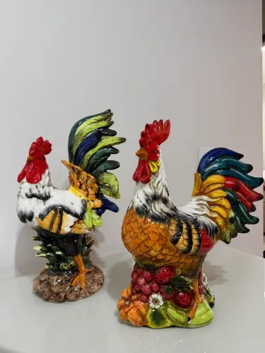 Par de Galos Decorativos de Cerâmica Grandes | Decoração Rústica/Farmhouse