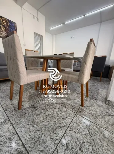 Mesa de jantar 1,20x0,80 Tampo Vidro + 4 Cadeiras Madeira maciça