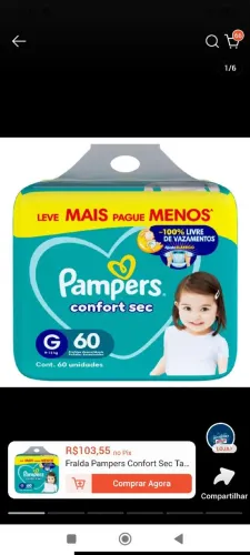 Fraldas descartáveis Pampers G 60 unidades