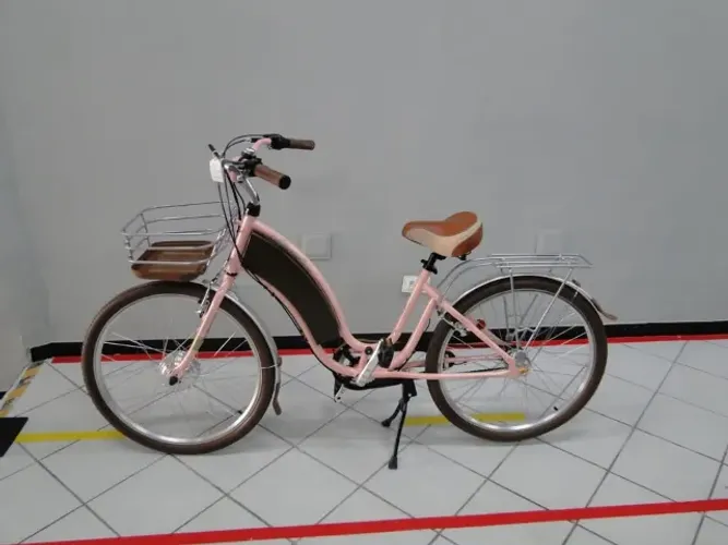 Bicicleta Elétrica Retrô Rosa 350W ? Estilo Vintage e Praticidade | Até 35km/h