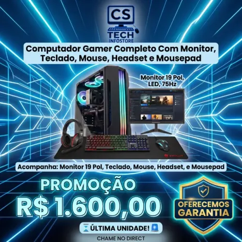 Computador PC Gamer Completo Com Monitor, Novo Com Garantia