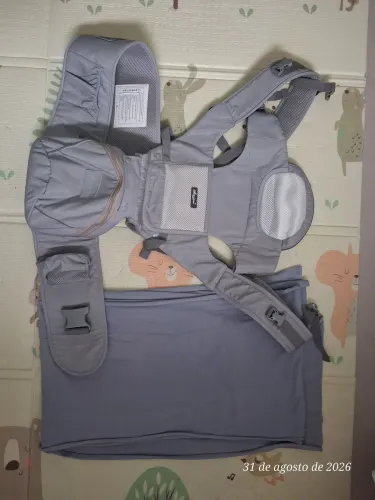 Canguru Ergonômico Banco 3 em 1 + Wrap Sling Cinza - Kit Completo