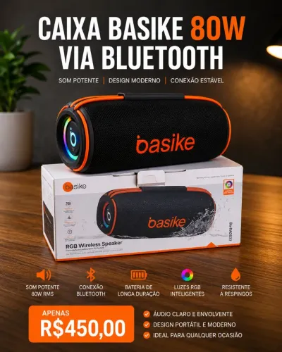 Caixa de som Basike 80Watts via Bluetooth/ SUPER OFERTA