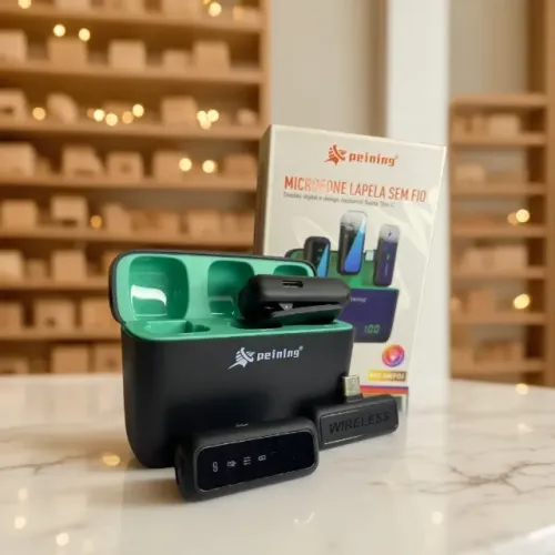 Microfone de Lapela Duplo sem Fio PEI-MKF01 Peining tipo c an12