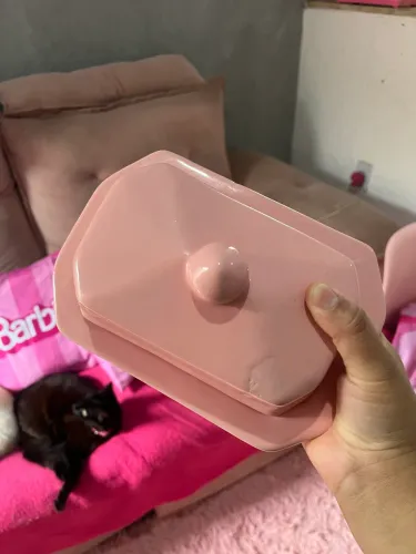 Manteigueira rosa cerâmica