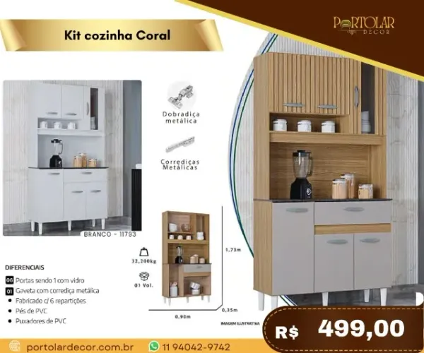 Kit Cozinha Coral, a pronta entrega