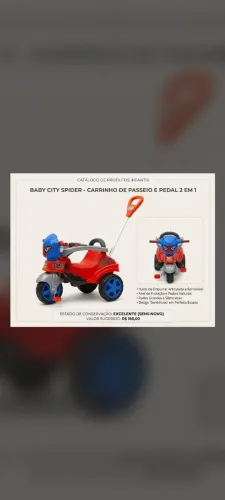 Motoca Baby City Spider 2 em 1, semi-novo, completo e em ótimo estado!<br>