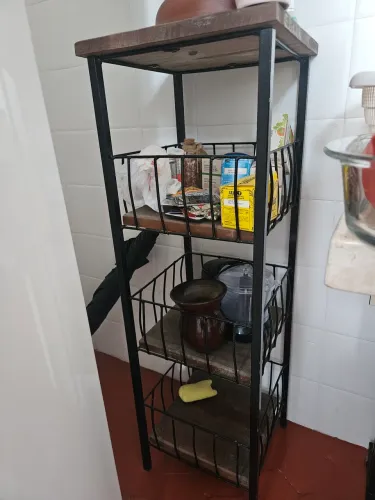 Fruteira De Ferro E Madeira De Chão 3 Andares Suporte Filtro