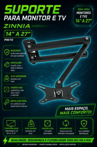 Suporte Para Monitor E TV Zinnia 14 Pol. A 27 Pol. Preto