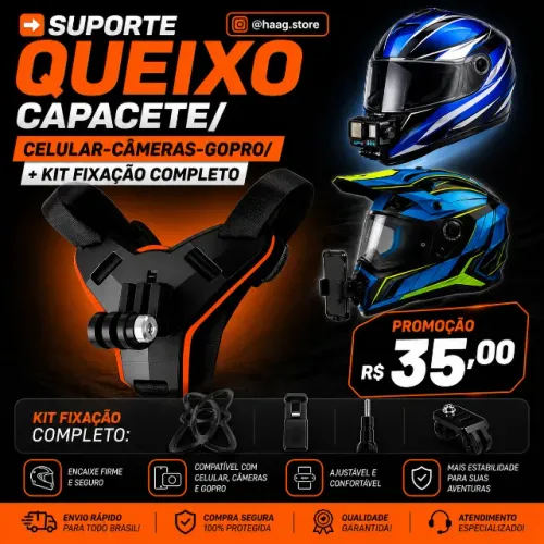 Suporte queixo capacete/Celular-câmeras-gopro/+ kit fixação completo
