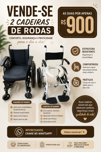 vende-se duas cadeiras, de rodas e banho