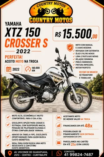 YAMAHA XTZ 150 CROSSER S 2022 PERFEITA