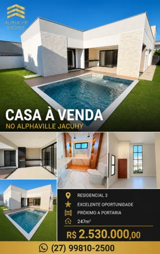 Casa linear com 4 quartos e lazer .247 m² por R$ 2.530.000 - Alphaville Jacuhy