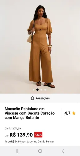 Macacão pantalona em viscose com decote coração e manga bufante
