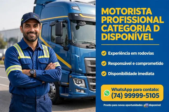 MOTORISTA CAT(D) DISPONÍVEL