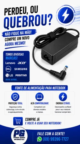 FONTE DE ALIMENTAÇAO PARA NOTEBOOK CARREGADOR ACER LENOVO POSITIVO DELL LG SAMSUNG