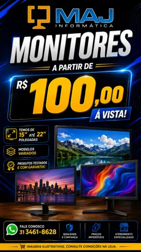 Monitores diversos para Desktop, Notebook, CFTV
