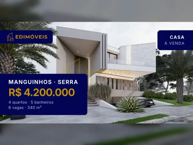 Manguinhos: Casa 4 quartos em condomínio com piscina e rooftop incrível