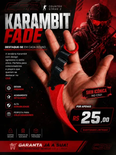 Faca Karambit CS2 Fade 3D - Item Decorativo para Gamers e Colecionadores