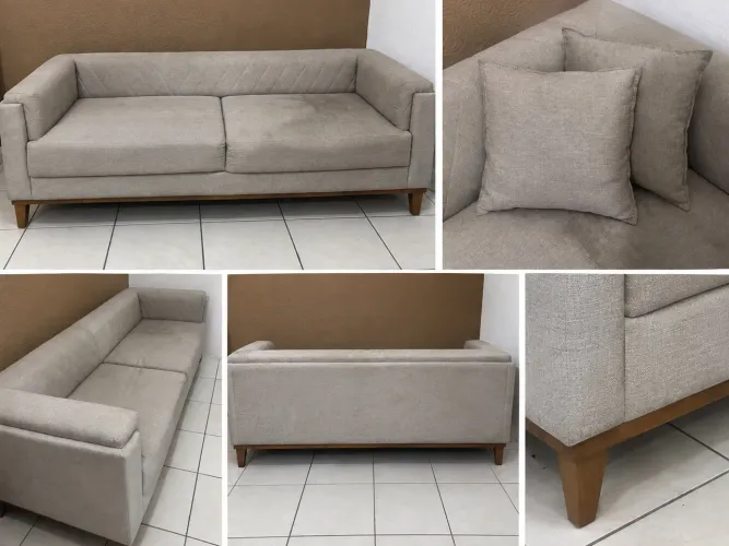 Sofá 3 Lugares 2m em Linho Bege - Excelente Material
