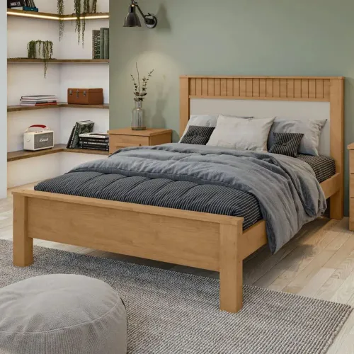 Cama Casal Athenas Lopas Amêndoa Clean/Off White MDF/MDP