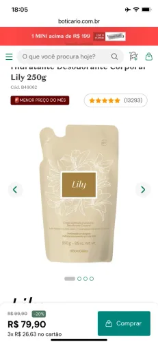 REFIL HIDRATANTE LILY O BOTICARIO FEMININO 