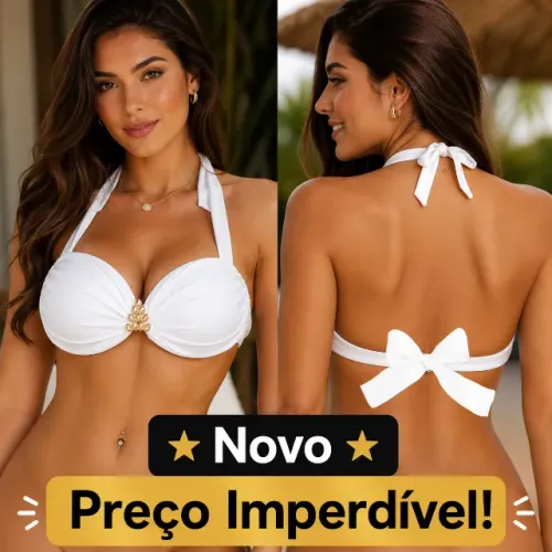 Top Bustiê Branco com Detalhe Dourado Lindo Semi Novo Veste Seio 50 à 52
