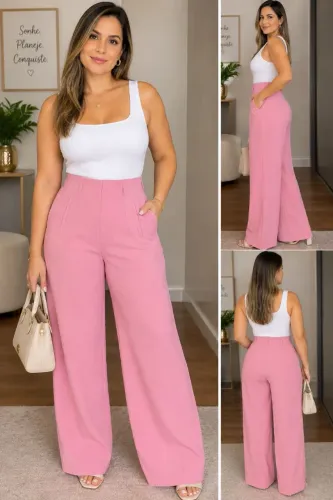 Calça pantalona rosa seminova Linda!!