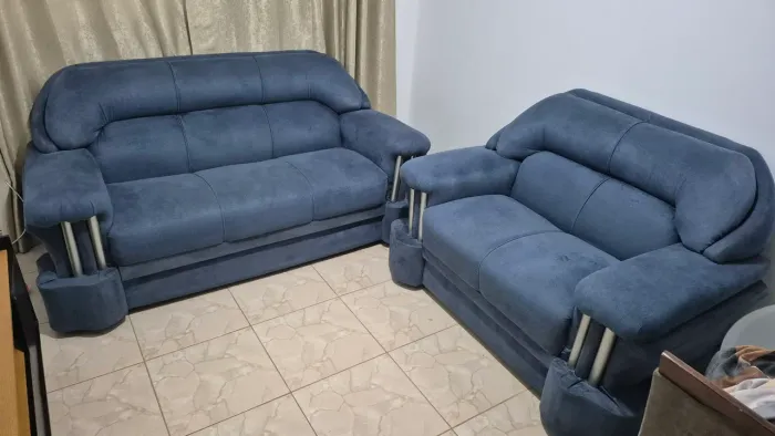 Sofá 3 e 2 Lugares Azul - Robusto, Confortável e Resistente