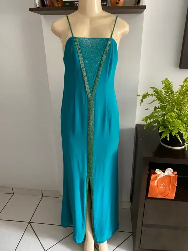 Vestido de festa longo azul tiffany vintage
