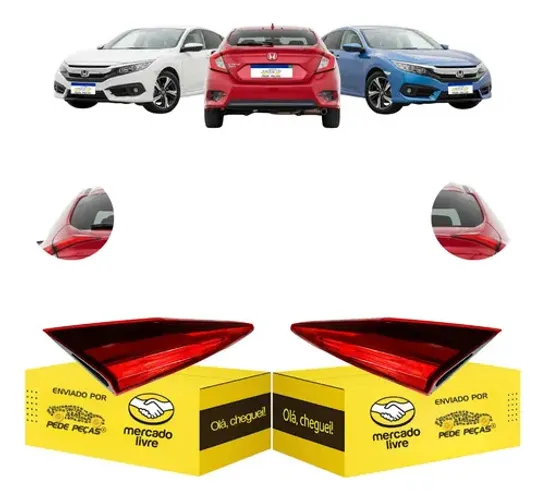 Par Lanterna Tampa Honda Civic G10 2017 2018 19 A 2021 C/led Ambos Lados Cristal