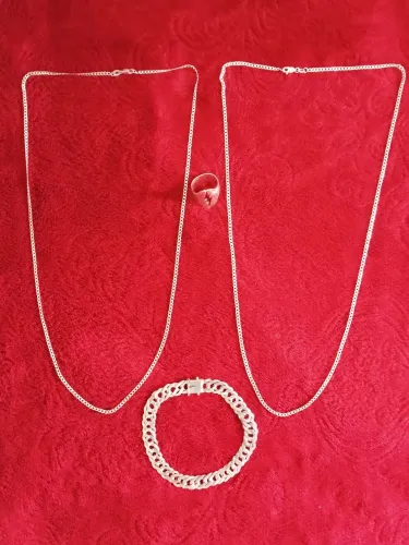 Prata 925 cordão e pulseira e uma dedeira