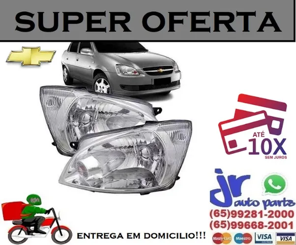 Par Farol Corsa Classic 2010 2011 2012 2013 2014 2015 2016 Máscara Cromada Foco Simples