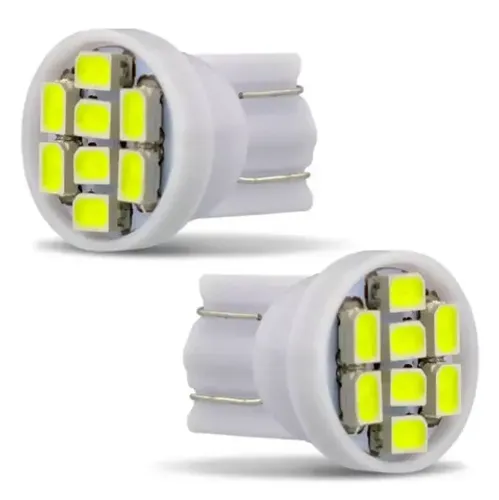 Par Lâmpadas Pingo Led T10 8 Leds Cabeça Reta 12v 6000k