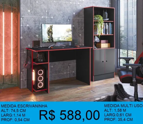 Conjunto mesa e armário gamer - Emtrega e montagem grátis 