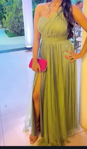 Vestido Verde Oliva Multiformas Longo para Festa