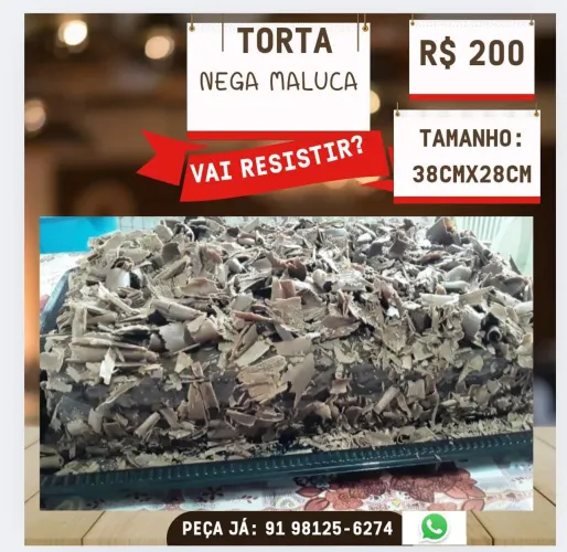 TORTA NEGA MALUCA TAMANHO 38cmx28cm R$ 200