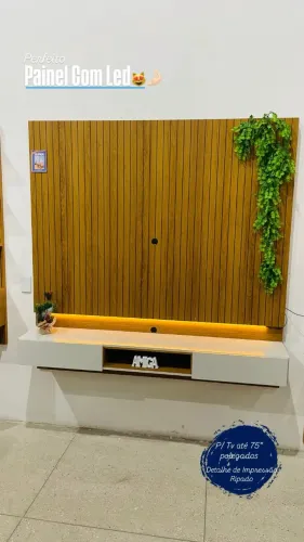 Painel Paris para Tv ate 70 Polegadas com LED - Tauari Ripado/Off White Perolizado