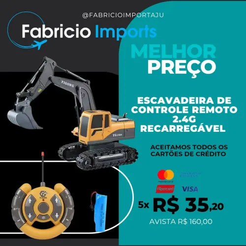 Escavadeira de Controle Remoto 2.4G Recarregável