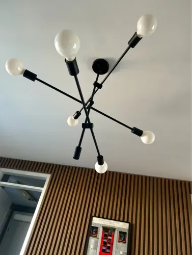 Lustre Moderno 6 Lâmpadas Preto (com braços retráteis)