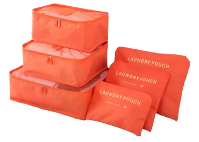 Kit Organizador De Mala Viagem Necessaire Saquinhos 6 Peças Laranja