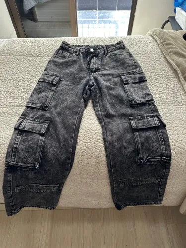 Calça Cargo 4 Bolsos Jeans Preta 