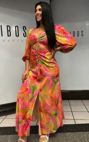 Vestido Farm Pássaros Pintados 