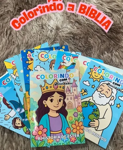 Revistinha de colorir-Personagens da bíblia acompanha giz de cera
