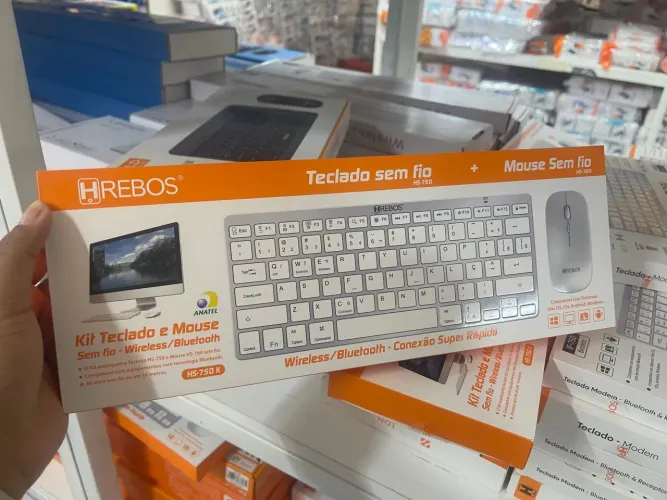 Kit Teclado Slin Bluetooth Sem Fio +Mouse Sem Fio Branco Hs-750 + Hs-760 herbos original
