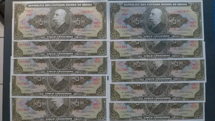 10 Notas antigas 5 Cruzeiros Sequenciadas.