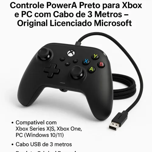 Controle com fio de 3 metros para Xbox preto