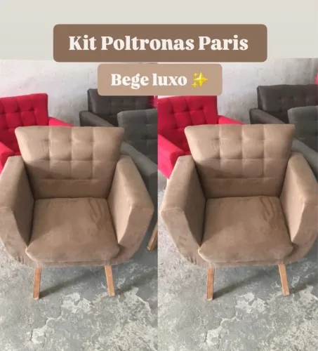 Kit 2 Poltronas Paris Bege Luxo