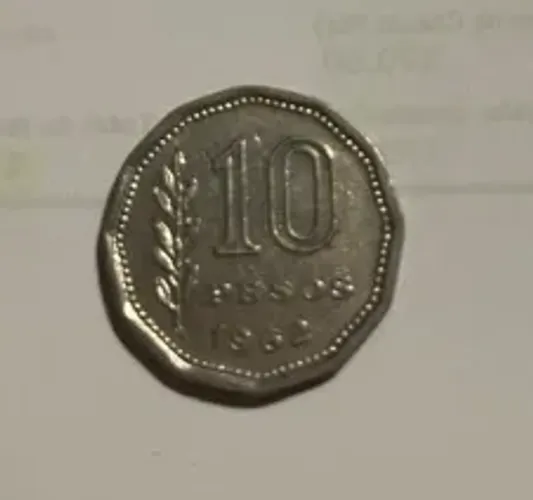 Moeda antiga argentina 10 pesos 1962
