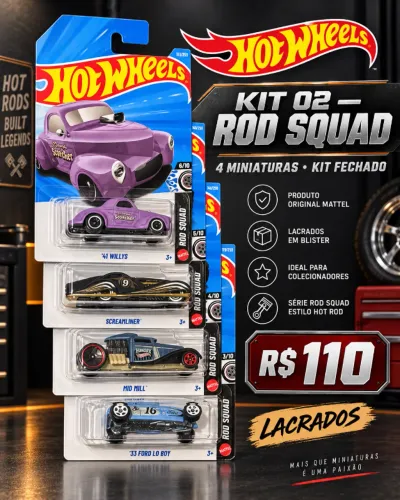Kit 02 - Hot Wheels Rod Squad 4 miniaturas Willys Screamliner